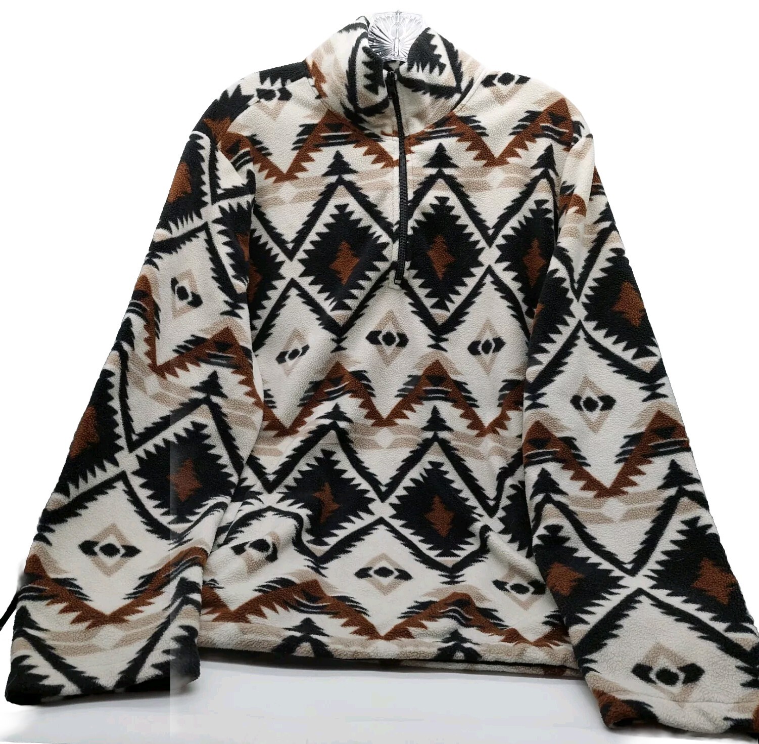 PacSun Mens Southwestern Aztec Fleece Jacket Size Medium Tan Brown Length 29