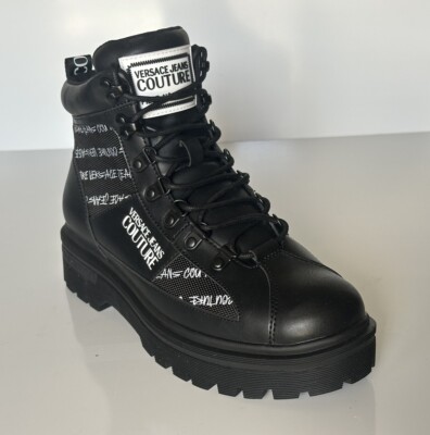 Versace Jeans Couture Leather Black Combat Boots 8 US (41