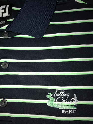 FootJoy FJ Falling Creek Golf Club Navy Striped Golf Polo Shirt Men s 