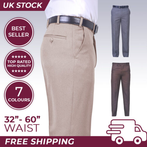 Mens Trousers High Waist Tall & Big Formal Casual Work Smart Fit Upto 60" Waist - Picture 1 of 25
