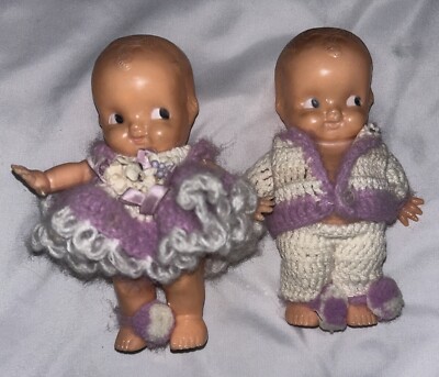 Vintage Irwin Plastic Talcum Powder Kewpie Style Doll Lilac Crochet Outfit