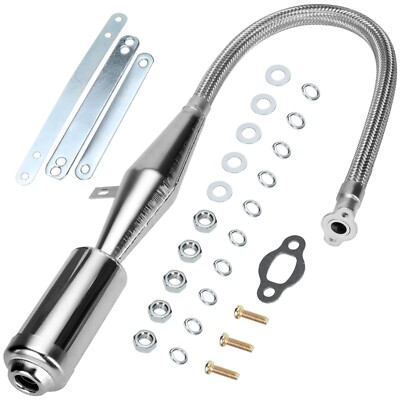 Flexible Exhaust Muffler Pipe Silencer For 2 Stroke 49cc 66cc 80cc 100cc Silver