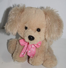 Dan Dee Valentines Dog Beige Plush Sits 7" Pink Love Bow Soft Toy Stuffed Animal