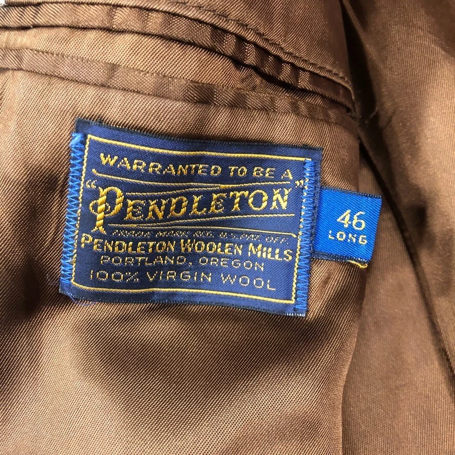 Vintage Pendleton Blazer Men 46L Brown Wool Tweed Western Suede Yoke Patches USA - Image 4 of 4