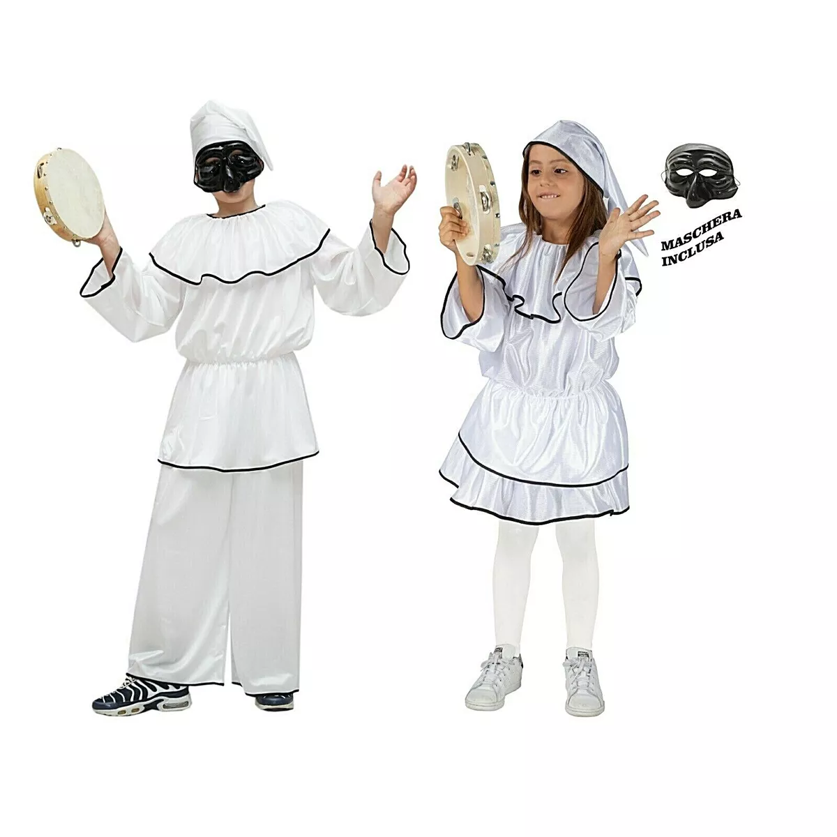 Costume Pulcinella bambino/a (con Tamburello) Vestito Carnevale pegasus