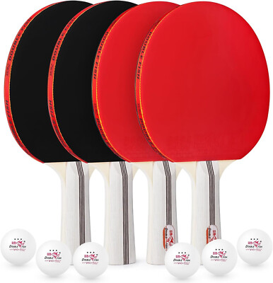 DOUBLE FISH Tischtennisschläger Set   4 x Schläger mit 6 x 6-Sterne Bällen
