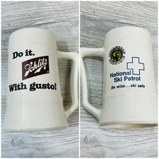 Rare SCHLITZ BEER Indianhead Mountain Ski Patrol Mug USA Made Do It With Gusto