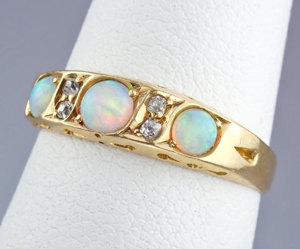 Dreamy Antique Victorian Solid 18K Gold Opal Old … - image 8