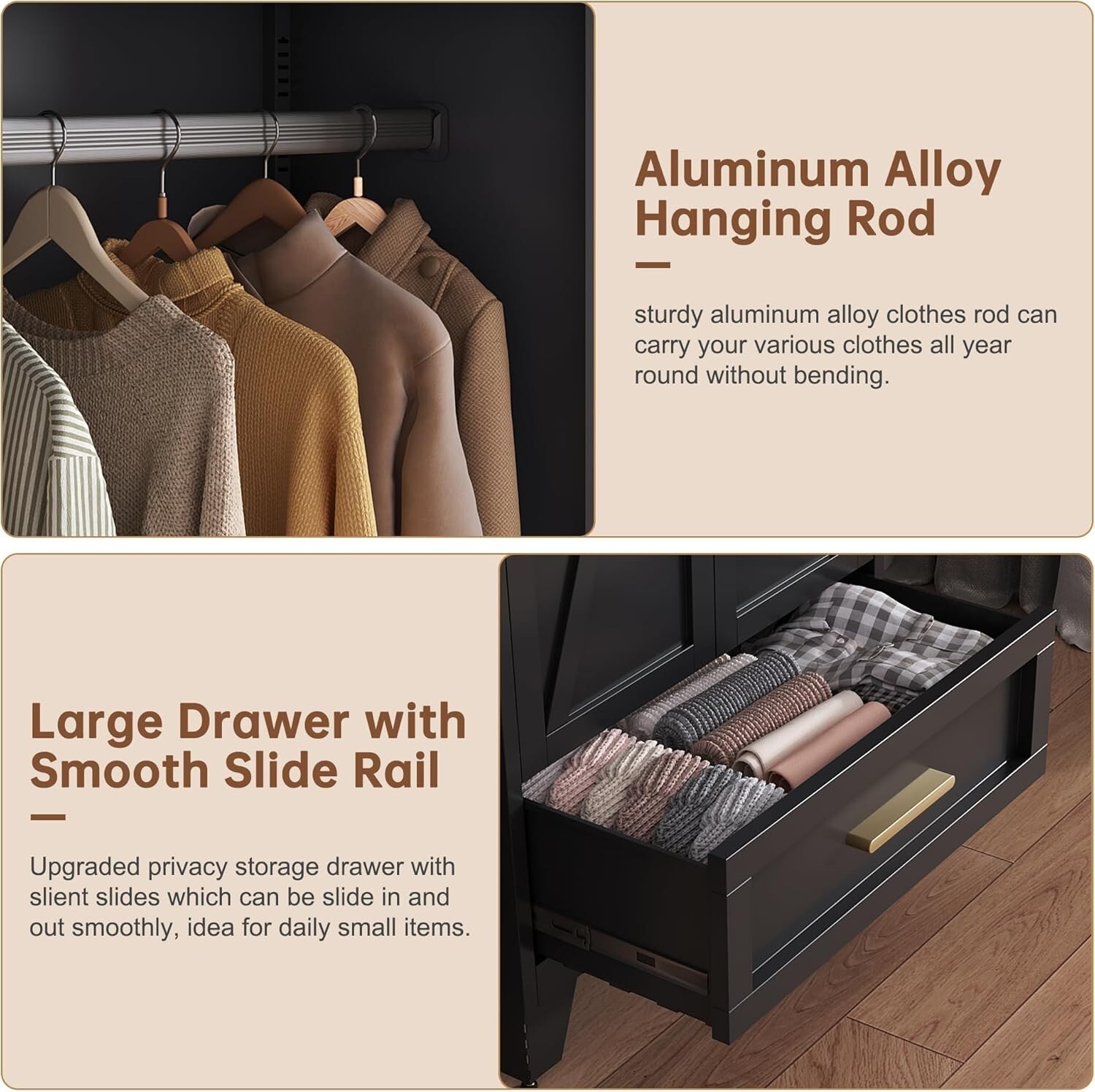 Cofar 71"H Farmhouse Style Metal Armoire Wardrode Closet For Home,Bedroom,Office