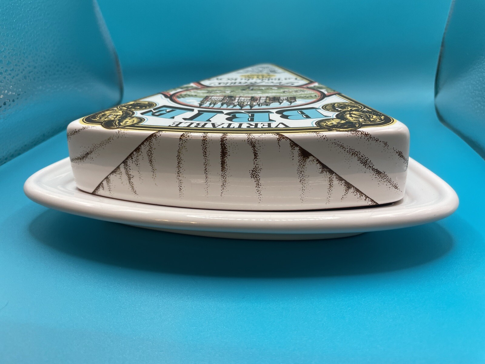 Estello Veritable Brie Pottery Cheese Holder Lidded Tray Made In France 2 pc