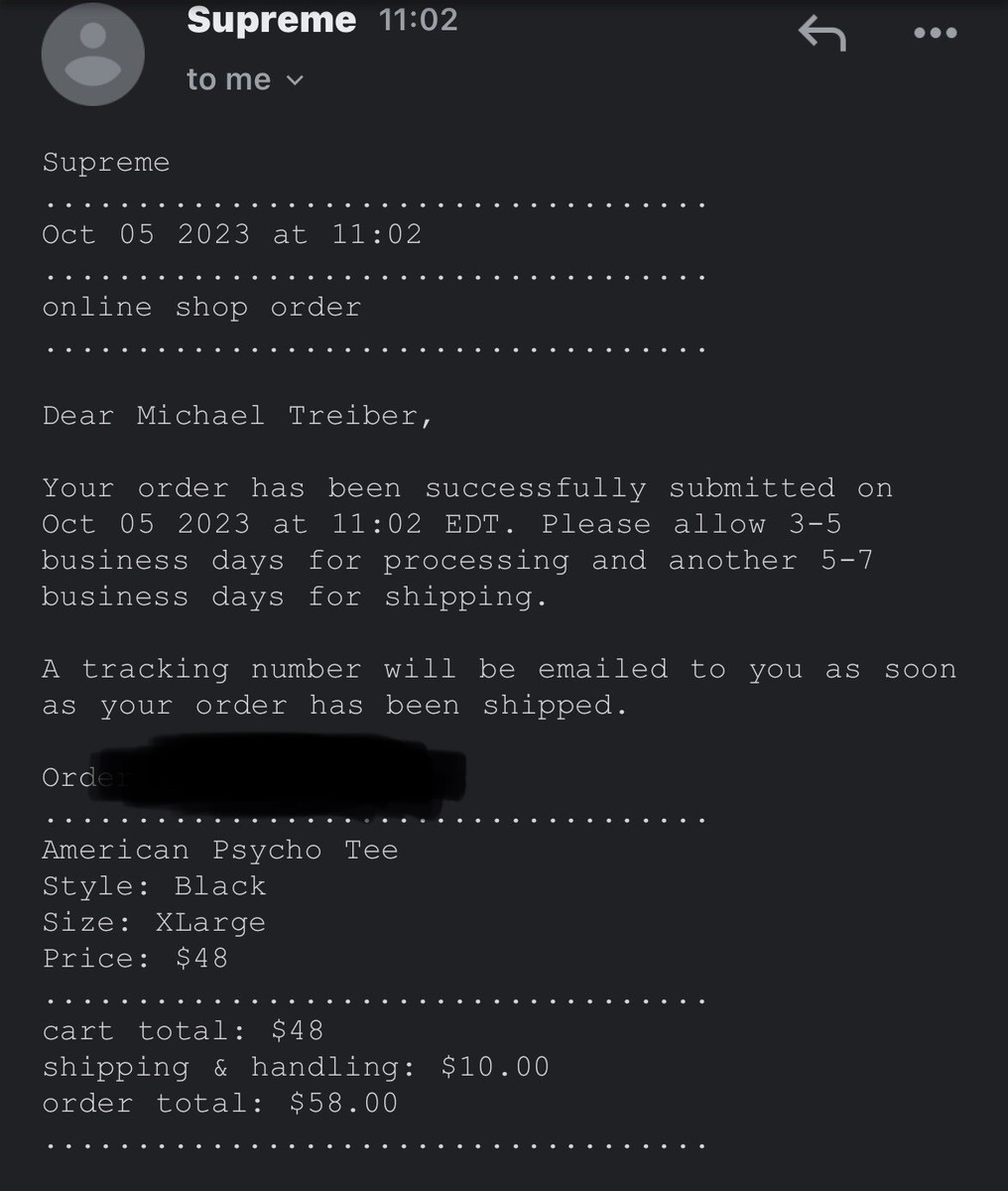 Supreme American Psycho Tee Black Size XL FW23 | eBay