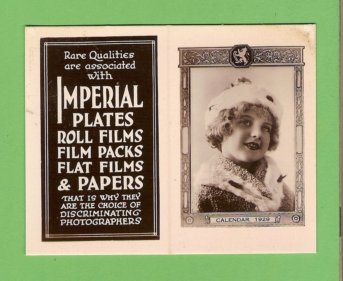 D258. 1929 POCKET CALENDAR - IMPERIAL PHOTOGRAPHIC PLATES etc | eBay