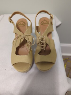Fergalicious By Fergie Sandals Womens 7.5 M Vicky Espadrille Wedge Brown Fabric