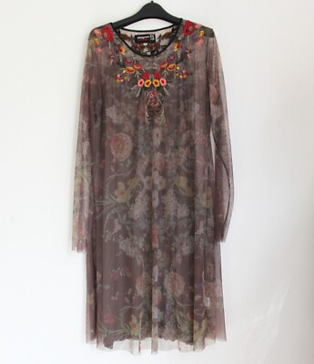 Johnny Was Biya Burnette Mesh Overlay Embroidered Dress, Boho Chic, Size L  | eBay