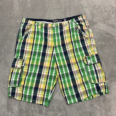 Vintage Ecko Unltd Shorts Men 40 Green Yellow Plaid Baggy Hip
