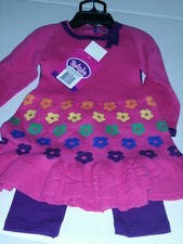 PEKKLE Pink Baby Girl Knit 2 pc. Set Knit Sweater Dress/Pants Size 9 M Infant   