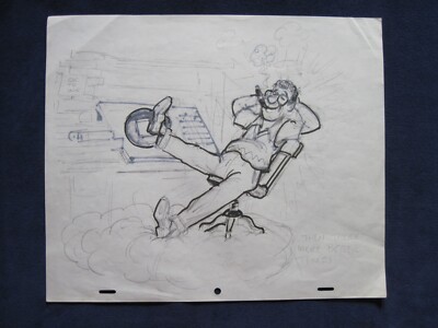 ORIGINAL WALT DISNEY ANIMATOR JACK KINNEY DRAWING 'THEN THERE WERE BETTER TIMES'