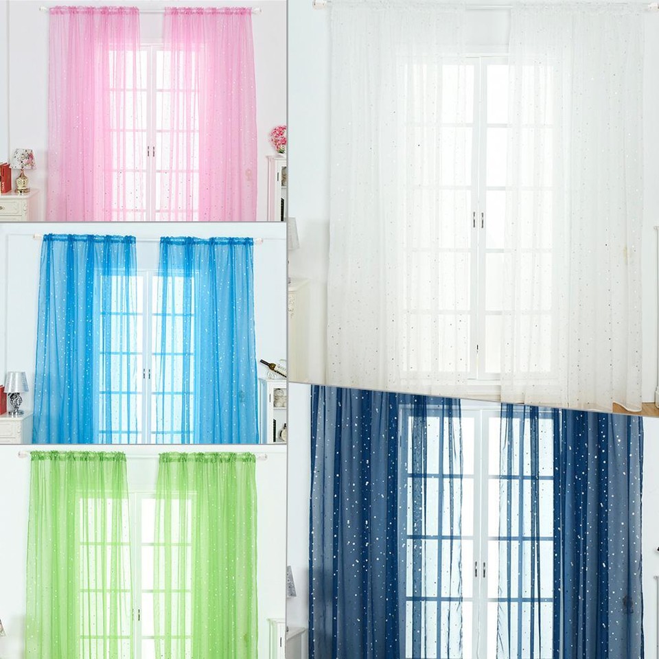 Star Print Tulle Curtains Window Drapes Sheer Purdah for Home Living