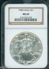 1988 American Silver Eagle S$1 ASE NGC MS69 Premium Quality PQ Older Holder !!!!