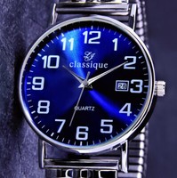 Herren Armband MäNner Uhr Zugband Flexband Blau Silber Farben Datum