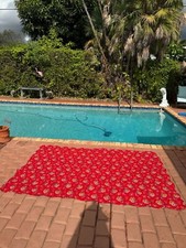 Vintage High Quality Red Floral and Gray-Blue Paisley Blanket Quilt - 60  x 84  