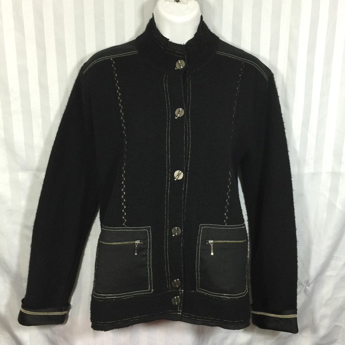 CHICO'S SZ 0 Black Wool Jacket High Collar | eBay
