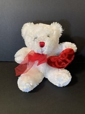 Dan Dee White Plush Soft Toy TEDDY BEAR 8" Red Heart Bow Valentine's Day