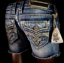 180 Buckle Rock Revival Jeans "Corin" Thick Leather Inserts Shorts 31