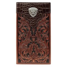 Ariat Mens Leather Rodeo Wallet Alligator Print Top Brand Concho Oak