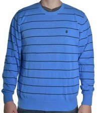 IZOD Mens Marina Blue Crewneck Casual Stripe Cotton Sweater Large New