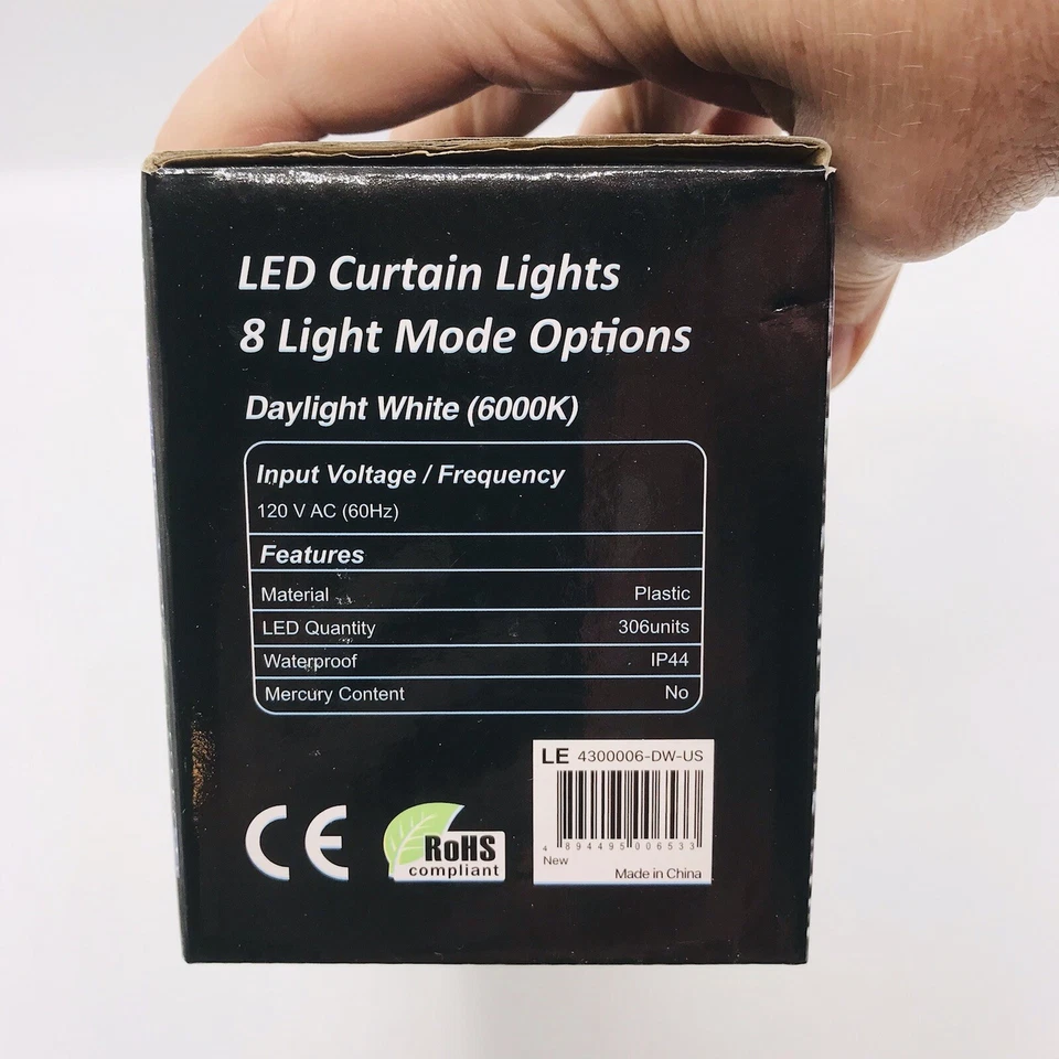 Luces de cortina LED LE 9,8 x 9,8 pies 8 opciones de modo de luz cadena blanca de luz diurna Foto 4 de 4