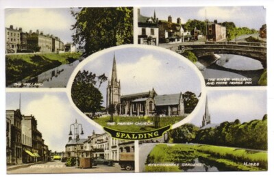 Postkarte mit verschiedenen Ansichten von Spalding