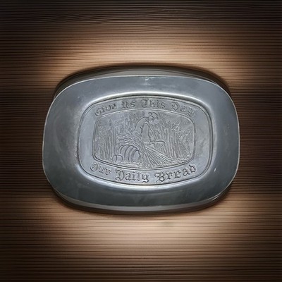 Vintage Cast Aluminum ''Give Us This Day Our Daily Bread'' Tray ~ Taiwan