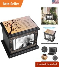 Cremation Urns for Human Ashes Adults with Photo Frame Rustic Wooden Memorial