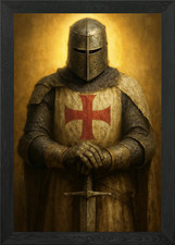 Crusader Knight with Sword and Cros Framed Wall Art Poster Canvas Print Picture