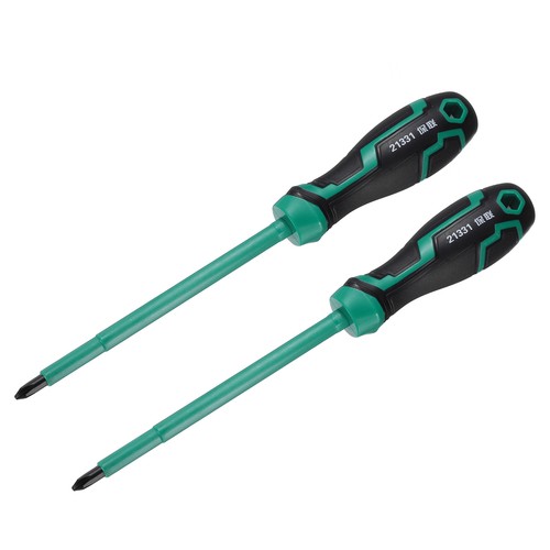 2 Pcs 6x150mm PH2 Magnetic Tip Phillips Screwdriver, Black/Green - Picture 1 of 6