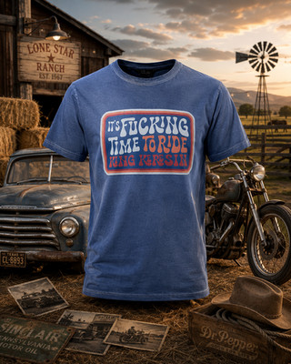 King Kerosin T-Shirt It's Fucking Time To Ride Oil Wash Blau Biker Neu