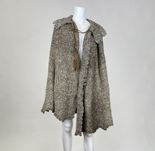 Antique Vintage Edwardian Black and White Wool Knit Winter Cape Coat Scalloped