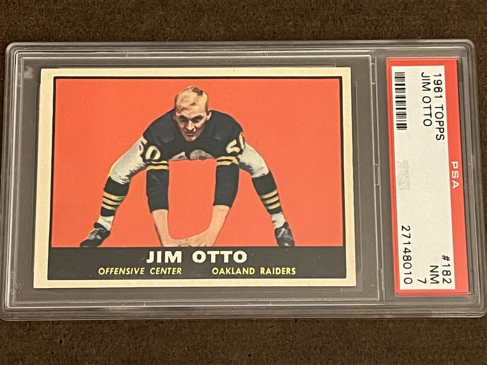 1961 Topps Football - #182 Jim Otto (RC) Raiders Near Mint NM PSA 7 (Set Break)