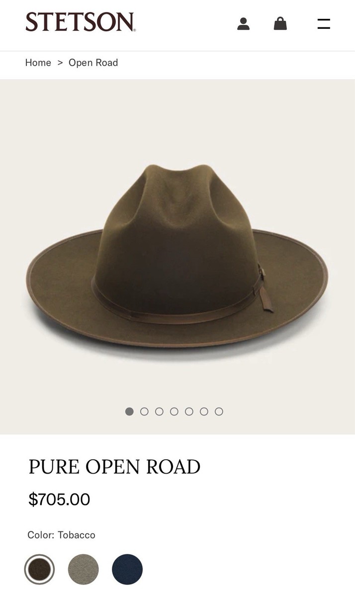 stetson pure open road tobacco Stetson® Pure Beaver Fur Felt Hat 1865 Open Road Tobacco 7.5