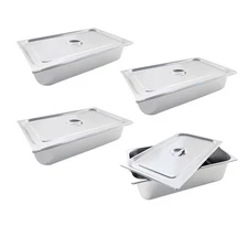 4 Pack 6" Deep Stainless Steel Steam Table Pans Hotel Food Prep Pan with Lids