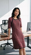 CB Established 1962 Fit & Flare 3/4 Sleeve Black Red Cream Sweater Dress L Knit