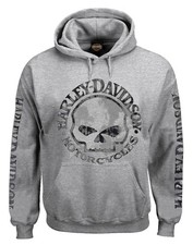 Harley-Davidson Men's Hooded Sweatshirt, Willie G Skull, Gray Hoodie 30296654