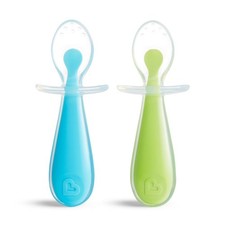 Soft-Tip Silicone Baby Feeding Spoons for Beginners, Set of 2, Blue and Green