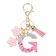 Alphabet Initial Letter Keychain Resin Cute Keychains with G Pendant Pink