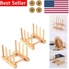 2 PCS Bamboo Dish Rack Drainer Kitchen Plate Bowl Cup Drying Organizer Stand