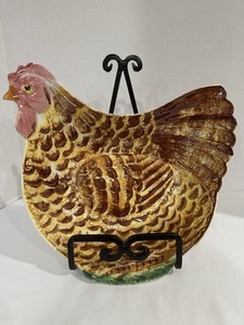 RARE HTF Large 14” Vintage Calif USA Studio Pottery Rooster Serving Bowl Chicken