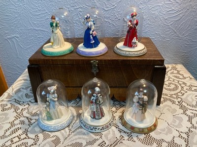 Lot of 6 Mini Avon Mrs P.F.E. Albee Porcelain Figurine w/Base & Dome~1995-2000