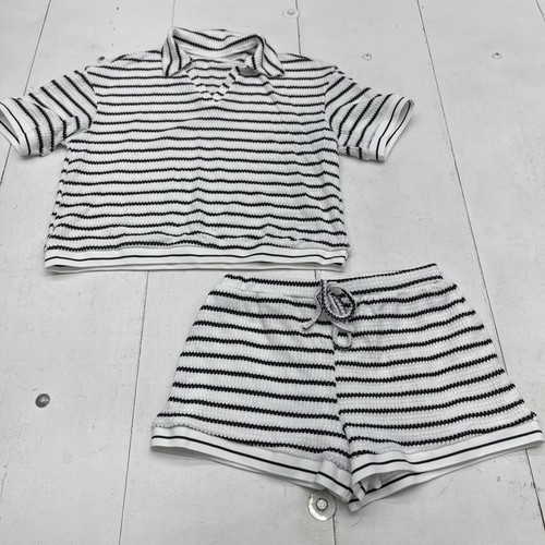 SHEIN Knit Shirt and Shorts Set Womens Large White Black Striped Collared Lounge