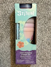 Disney Stitch Color Changing Tumbler Set Includes 4 Tumblers 4  Straws New